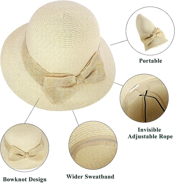 Dames Foldsom Strå Solhat Rullebred Sommer UV Strand Solhat
