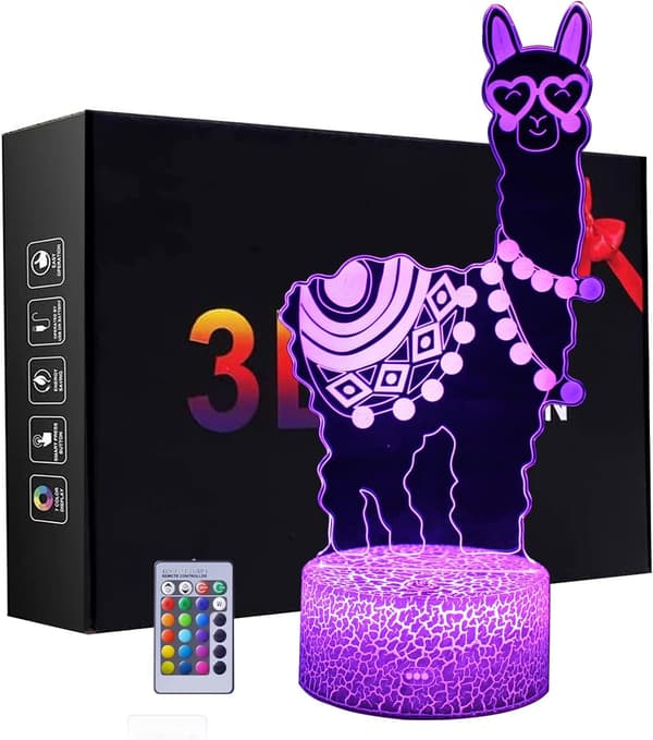Lama Nattlys, 3D Alpaca Illusjonslamper Barn LED Des
