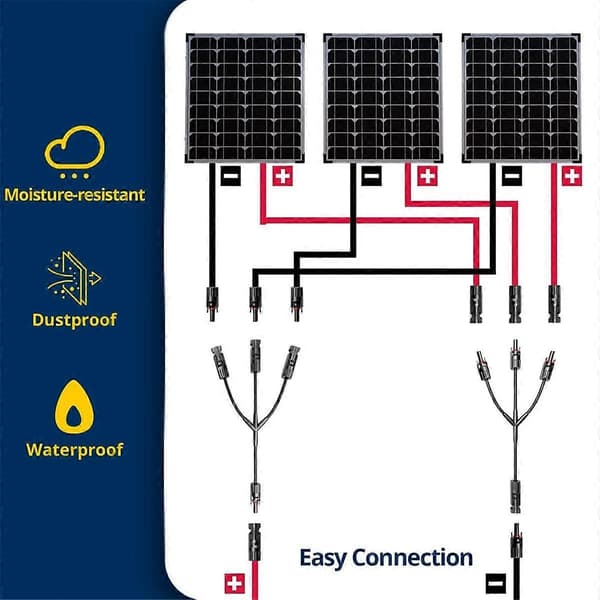 2 par Y-stil solcelleforbindelse DC 1000V FMMM+MFFF til parallelforbindelse mellem solpaneler solcellekabelkryds