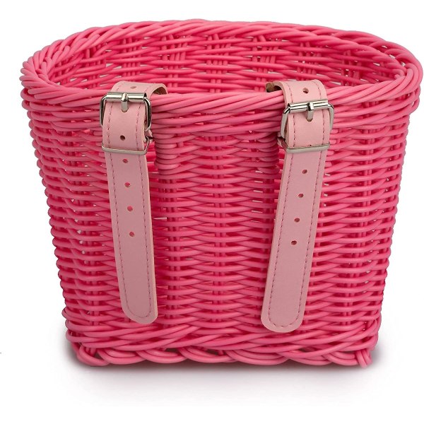 Barn Cykelkorg Fram Vävd Wicker Cykelkorg Med Styre Streamers Pink