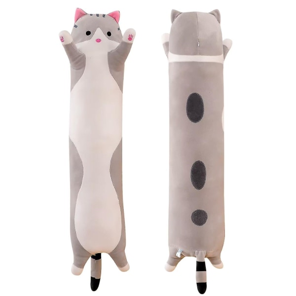Lång söt katt gosedjur plysch leksak docka kudde mjuk kudde Barn presenter jul Grey 110CM