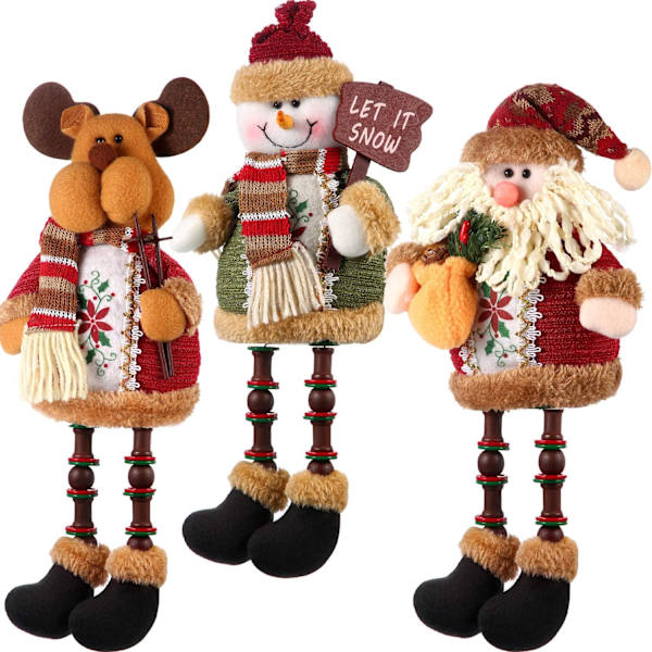 3 stycken Sittande Santa Claus Snowman Renjul
