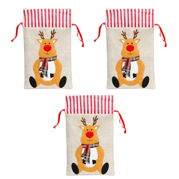 3-Pack Christmas Ren Santa Snowman Xmas Presentpåse med Elk