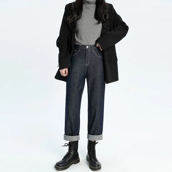 FINORD Korkea vyötärö Rento Beige Baggy Farkut Naiset Korealaiset syysfarkut Streetwear Harajuku Vintage Talvi Suorat farkut Blue XXL