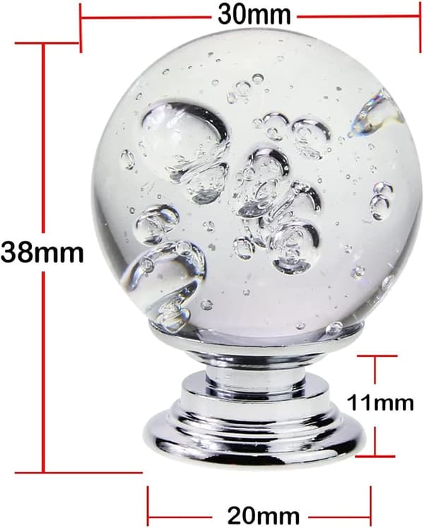 10 Krystallkule skapdørhåndtak (hvit 30mm), hvit c