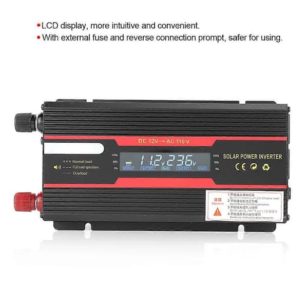 1000W Bilstrømspenningsomformeromformer 12V til 110V LCD-skjerm