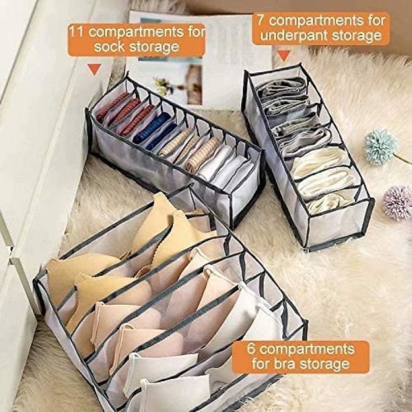 3ST Underkläder Organizer Set -vikbar Underkläder Låda Organizer