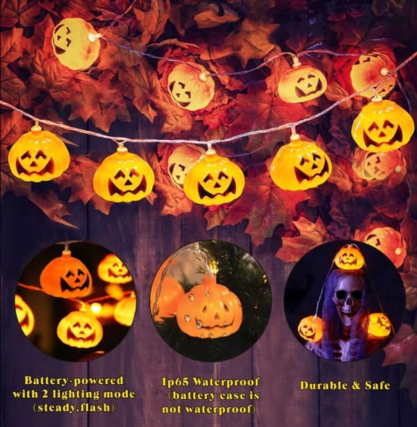 Halloween dekorerad pumpa lyktsnöre, vattentät utomhus la