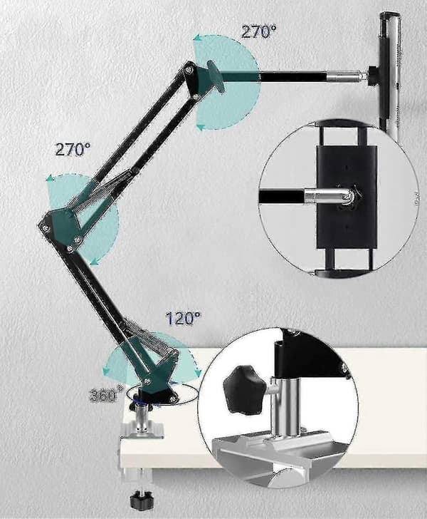 Tablet Holder til seng, justerbar og foldbar med 360 graders rotation til iPhone, iPad, mobiltelefon