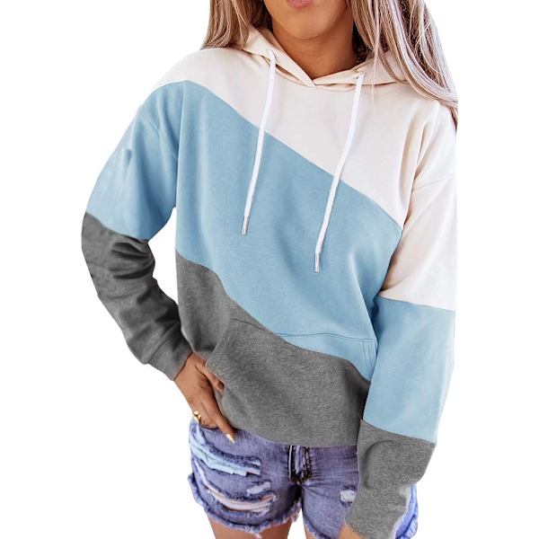 Dam Långärmad Color Block Hoodie Toppar Söt Casual