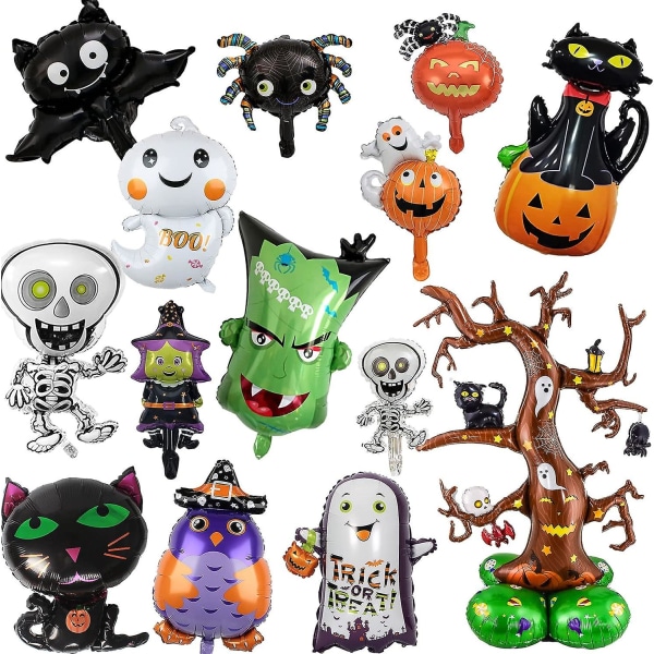 Festlig Halloween Mylar Folie Ballong Set: Pumpkin Witch Skeleton Ghost Bat