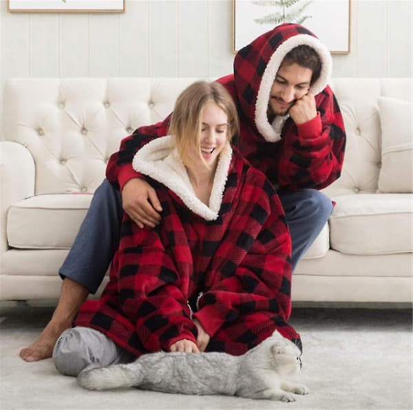 Filt Sweatshirt Oversized huppari Red and black check