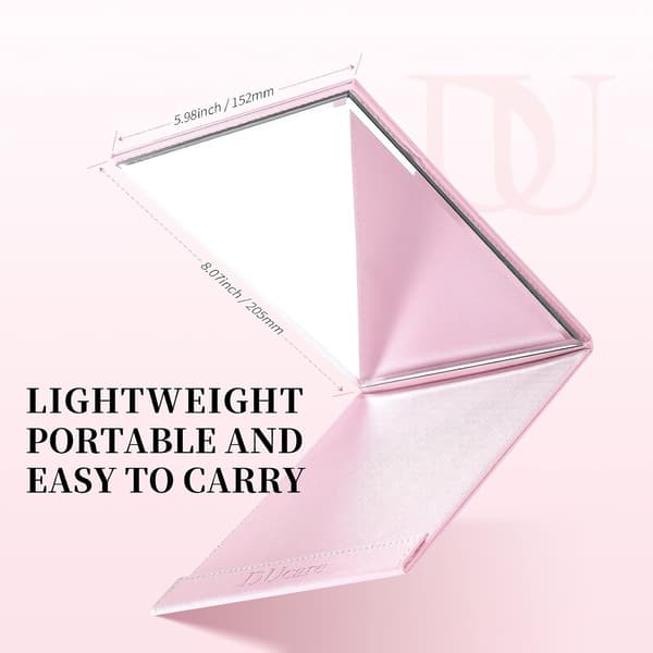 Bærbar foldbar makeupspejl med stativ, pink