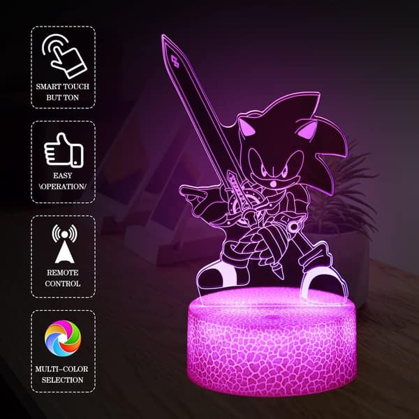 3D Sonic The Hedgehog Anime Illusion Lamp,Remote Touch 16 Co