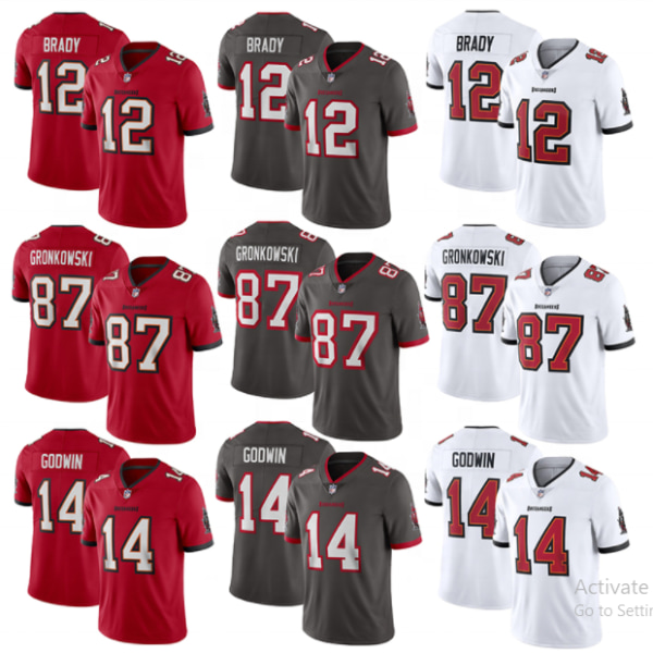 2021 röd Brady 12 amerikansk fotboll klädd i anpassad bomullsblank ligatröja amerikansk fotbollsuniform NAVY XXL