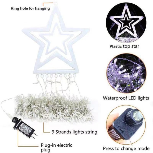 350 LED Christmas Star Lights Utomhus IP65 Vattentät Vita Falling Fairy Lights, 8 lägen, juldekoration utomhus för fest Julgran Sunmostar