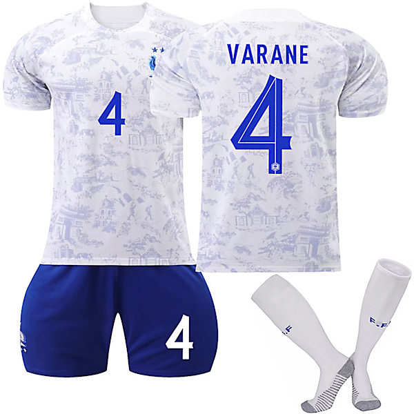 22/23 VM Frankrike Landslaget Borta  VARANE Nr 4 Barn Jersey-paket Barn Barn-26