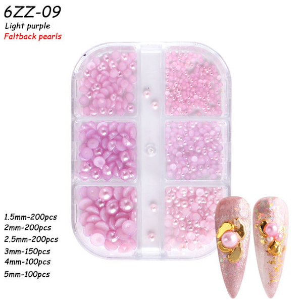 Nageldekorationer för Nail Art Halvcirkel Full Circle Färgglad Pearl Aurora 6-grid Pearl ZZ01 12g 6-grid Pearl ZZ09