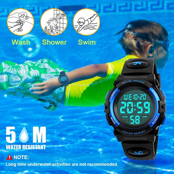 LED vattentät digital watch för barn - presenter och leksaker (svart）