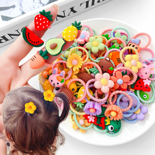 10 stycken tecknade hårklämmor och elastiska hårslipsar Animal Metal Barrettes Flickor Hårrosett Elastiska hårband för baby