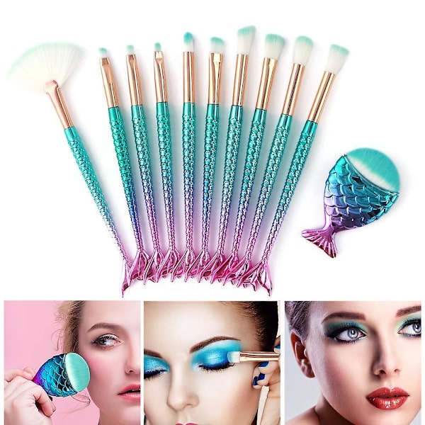 11 st Mermaid Brush Set, pulverkräm Eyeliner Kosmetisk dölja (Multicolor A)