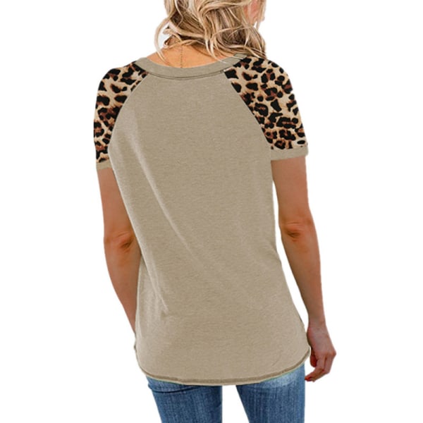 Printtikuvioitu naisten lyhythihainen toppi pyöreällä pääntiellä Khaki,XL