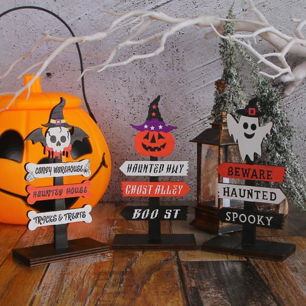 Halloween söt trä tallrik dekoration 3pcs