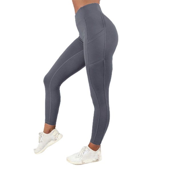 Kvinnor Yoga Byxor Hög midja träning Leggings Gym Träningstights dark grey M