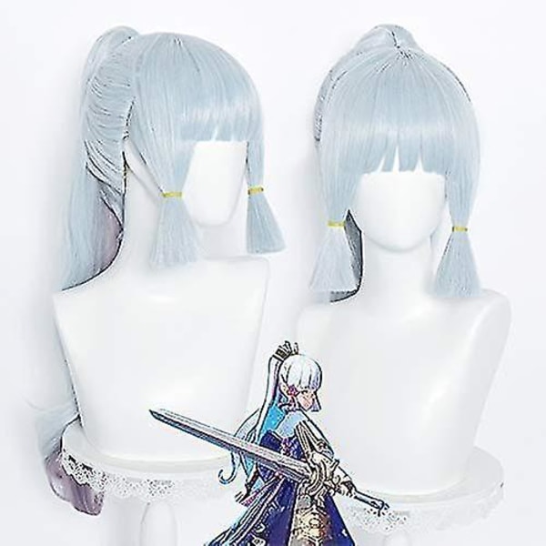 Silverblå Cosplay Peruk för spel Genshin Impact Lolita Clip On Pigtail Party Harajuku Hair (kamisato