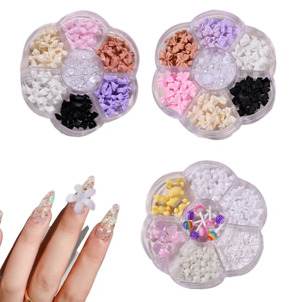 3 skuffer Mixed Nail Art Bow Beads Flat Back Rhinestone Resin