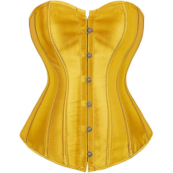 Dame Bustier Korset Top Undertøj Sæt Sort Satin Waist Cincher Turmeric 6x  large