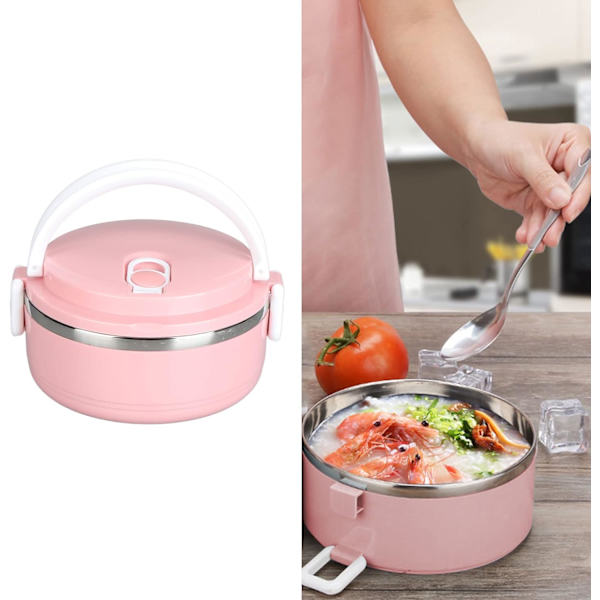 Isolerad matlåda Stapelbar varm mat Isolerad låda 304 rostfritt stål rund matlåda Lufttät matbehållare (rosa)