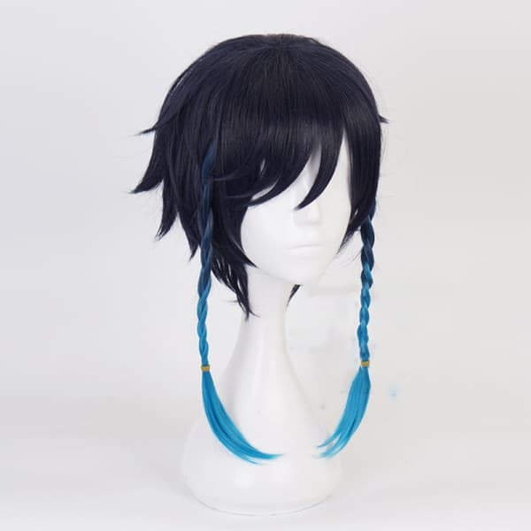 IC Spil Genshin Impact Venti Gradient Blå Cosplay Paryk Flettet Syn Sort one size