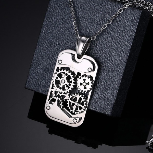 Miesten Punk Biker ruostumattomasta teräksestä valmistettu mekaaninen vaihde Dog Tag -riipus kaulakoru