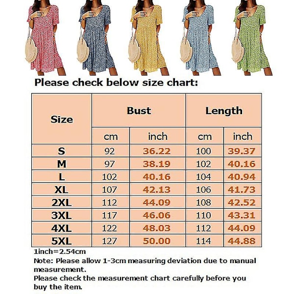 Kvinder Kortærmet Sommer Strand Solkjole Casual Holiday Midi Kjole Blomstermønster Print Kjoler Green M