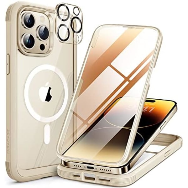 Miracase Glass Series Designad för iPhone 14 Pro Max Case 6,7 tum, [2023 Upgrade] Bumper Case med inbyggd 9H härdat glas Scr Bean Yellow-B