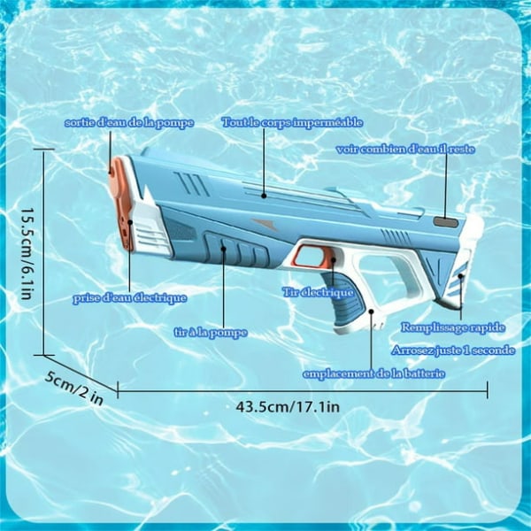 Elektrisk vattenpistolleksak kan kontinuerligt avge automatiskt absorberande vatten stark power för utomhuslek på sommaren, blå