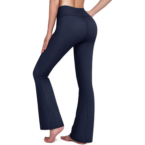 Kvinnor med hög midja utsvängda Yogabyxor Sport Gym Leggings Byxor Navy Blue,L