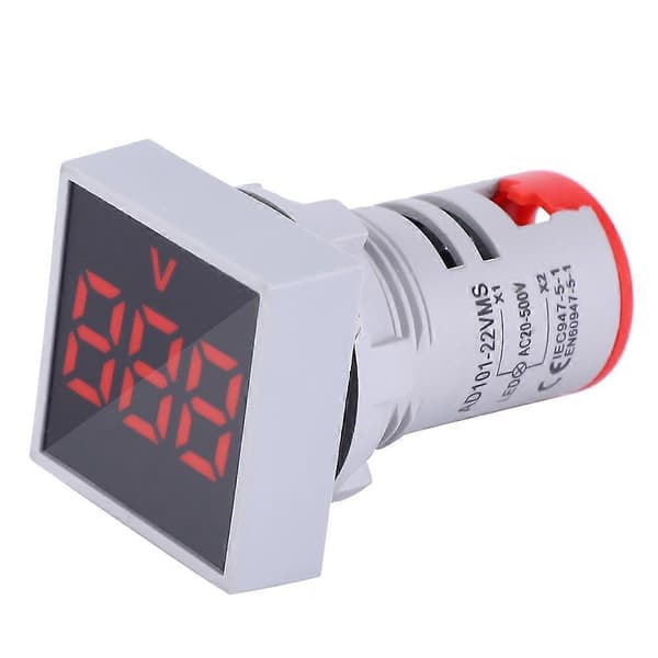 AC20-500V LED Indikatorlys Mini Digital LED Display Voltmeter Firkantet Signallampe (Rød)