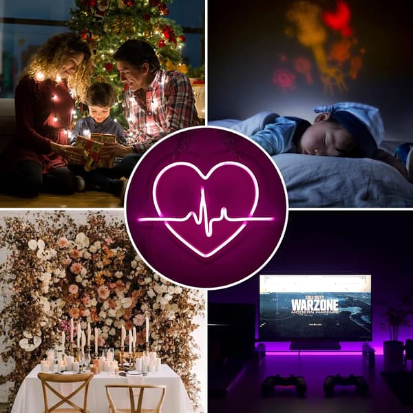 Heart Neonskylt, Led Neon Heart Light, Rosa Neonskylt för sovrummet