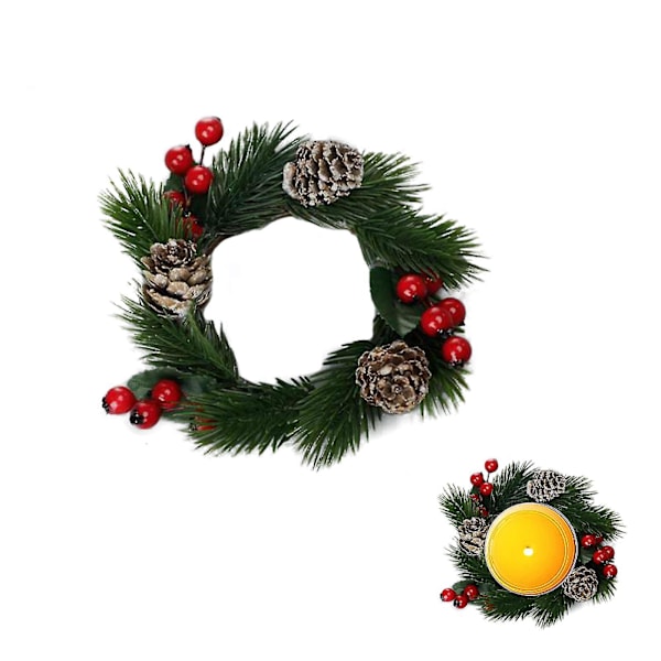 Konstgjorda snöiga ceder- och bärljusringar Jul Faux Cederkvistar Krans Minifönster Spegel Kransar Kottar Green 6pcs