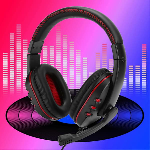 Hovedmonteret computer gaming hovedtelefon headset høj ydeevne til PS4 (sort rød)