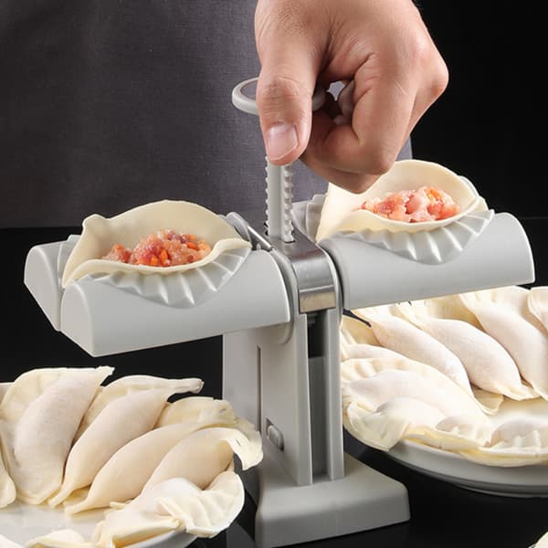 Automatisk wonton-dumplingmaskine med dobbelt hoved, 1 stk. wonton-dumplingmaskine og dumplingform i rustfrit stål, køkkenudstyr, wonton-dumplingmaskine