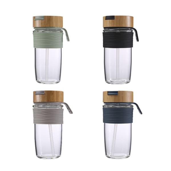 Silikonhylsa enkellager glas bambu cover dubbel drickskopp bil portabelt flip lock halmkopp Green