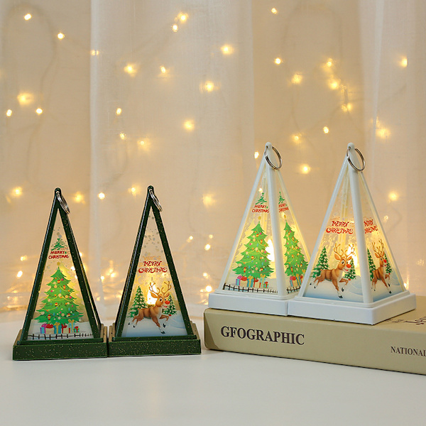 Christmas Triangular Wind Lantern-White Elk, LED Christmas Decora