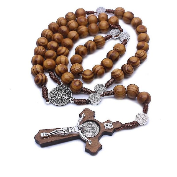 2färger Religiös trä antik kors rosenkrans hänge halsband pärlor katolska Jesus Kristusrosen män kvinnor smycken gåvor Style 1