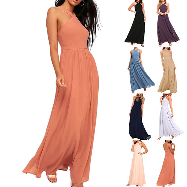 Damekjole Cross Halter Off Shoulder Brudepigekjole Lang Maxi White XL