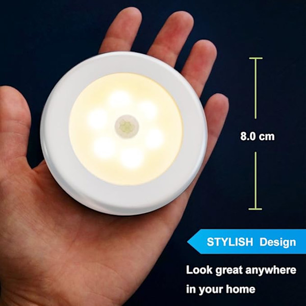 Nattljus med rörelsesensor, rörelseljus med batteri, automatisk på/av, LED-sensorljus, skåpbelysning, för hall, sovrum (varmvitt-3 st) Warm White