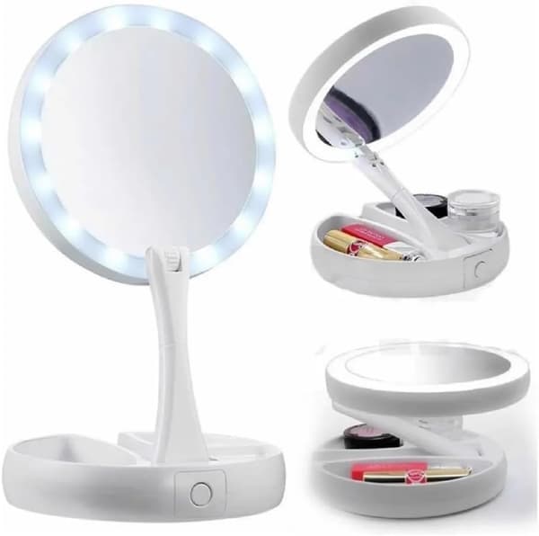Kosmetikspejl med LED-lys og Organizer Dobbeltsidet Makeup