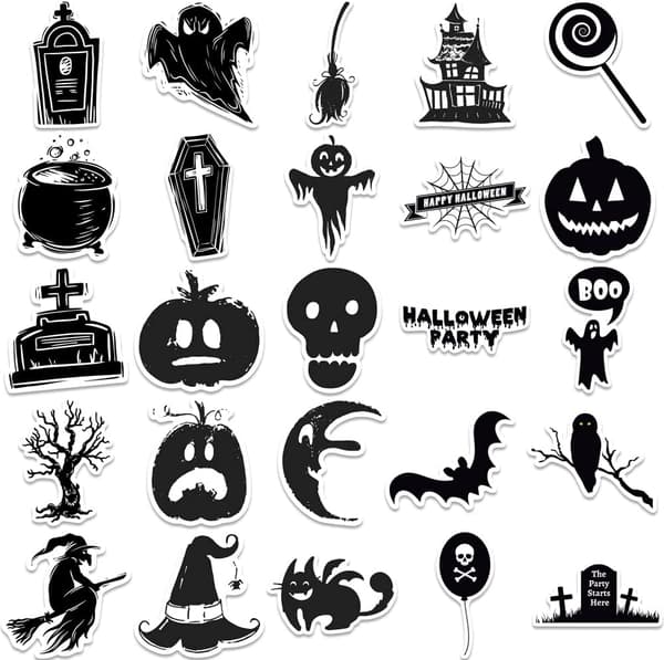 50 st Halloween Stickers Pack Black & White Halloween Skräck